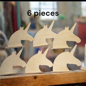 Set of 6 Wooden Unicorn Stand Up Craft Shapes DIY Spring Girls Party Activity